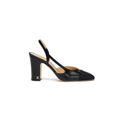 CHANEL SLINGBACKS GOATSKIN & GROSGRAIN BLACK G45509